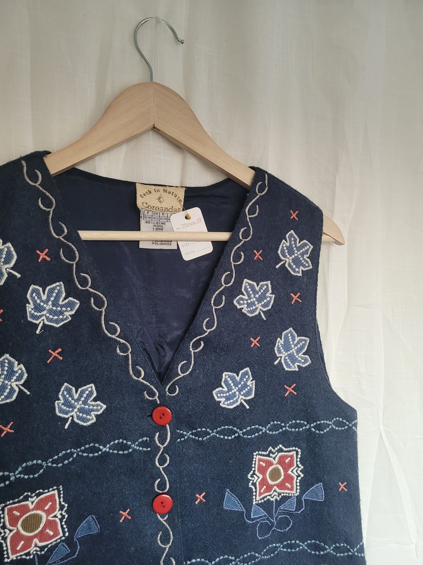 Leaves in the Wind π - vintage vest with embroidered leaves and shapes - size M