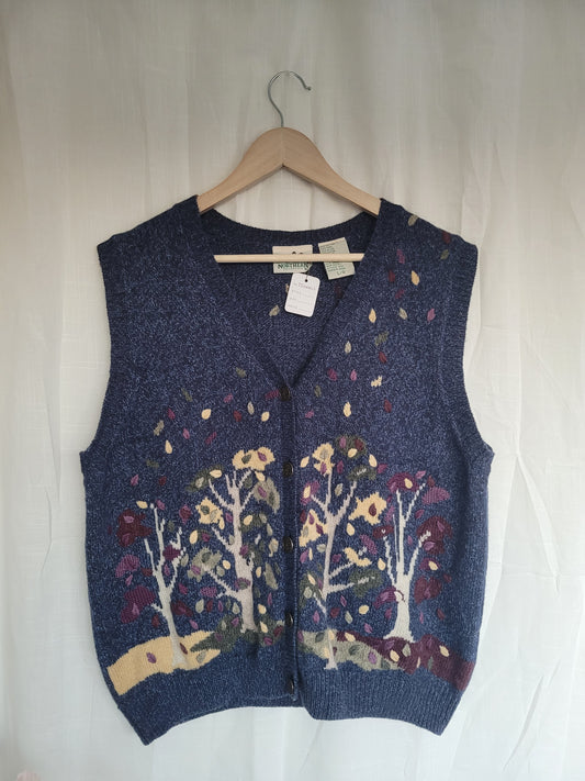 Whispering Leaves π - vintage vest with autumn tree - size L/XL