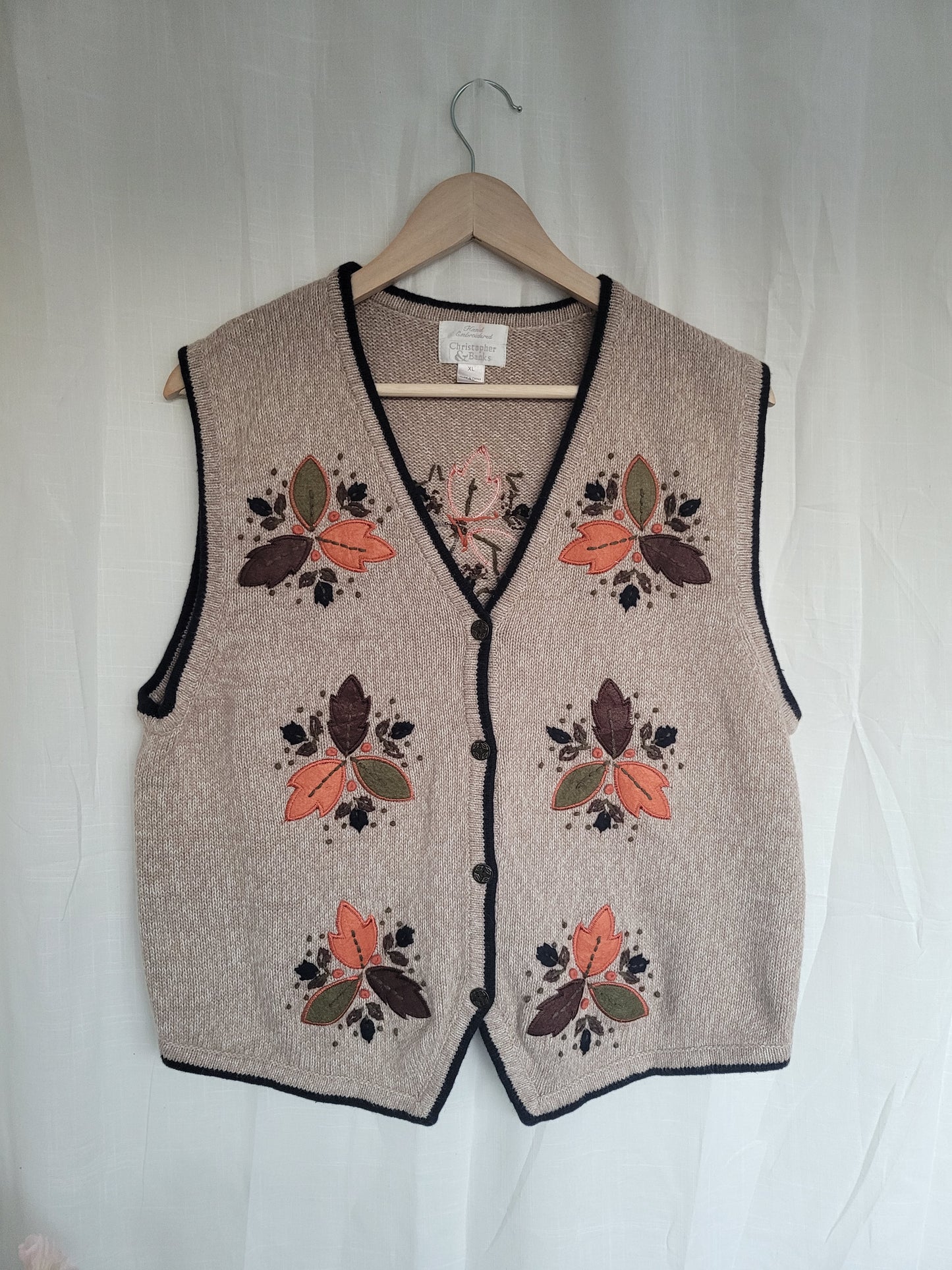 Autumn Patchwork π - vintage autumn spencer with embroidered/patchwork leaves - size M/L