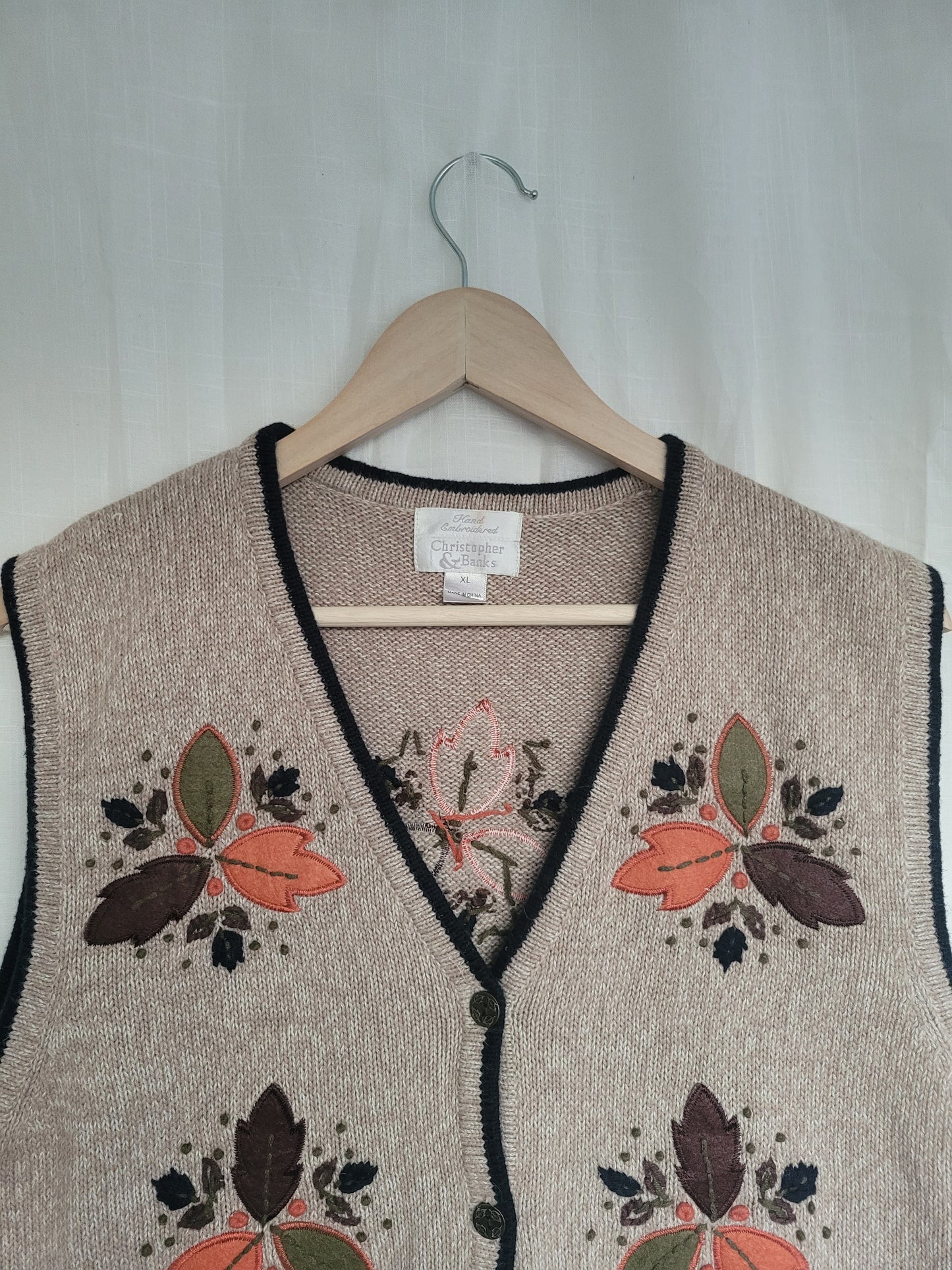 Autumn Patchwork π - vintage autumn spencer with embroidered/patchwork leaves - size M/L