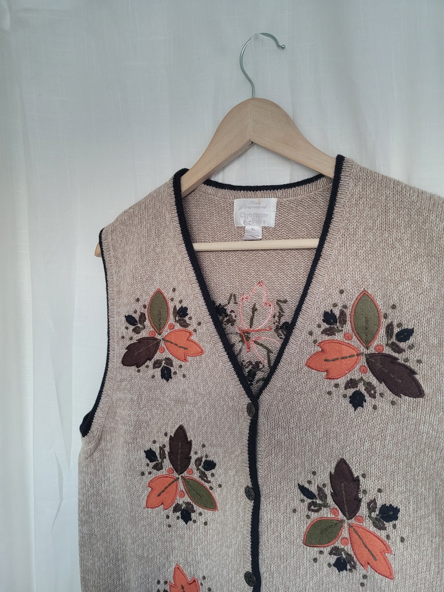 Autumn Patchwork π - vintage autumn spencer with embroidered/patchwork leaves - size M/L