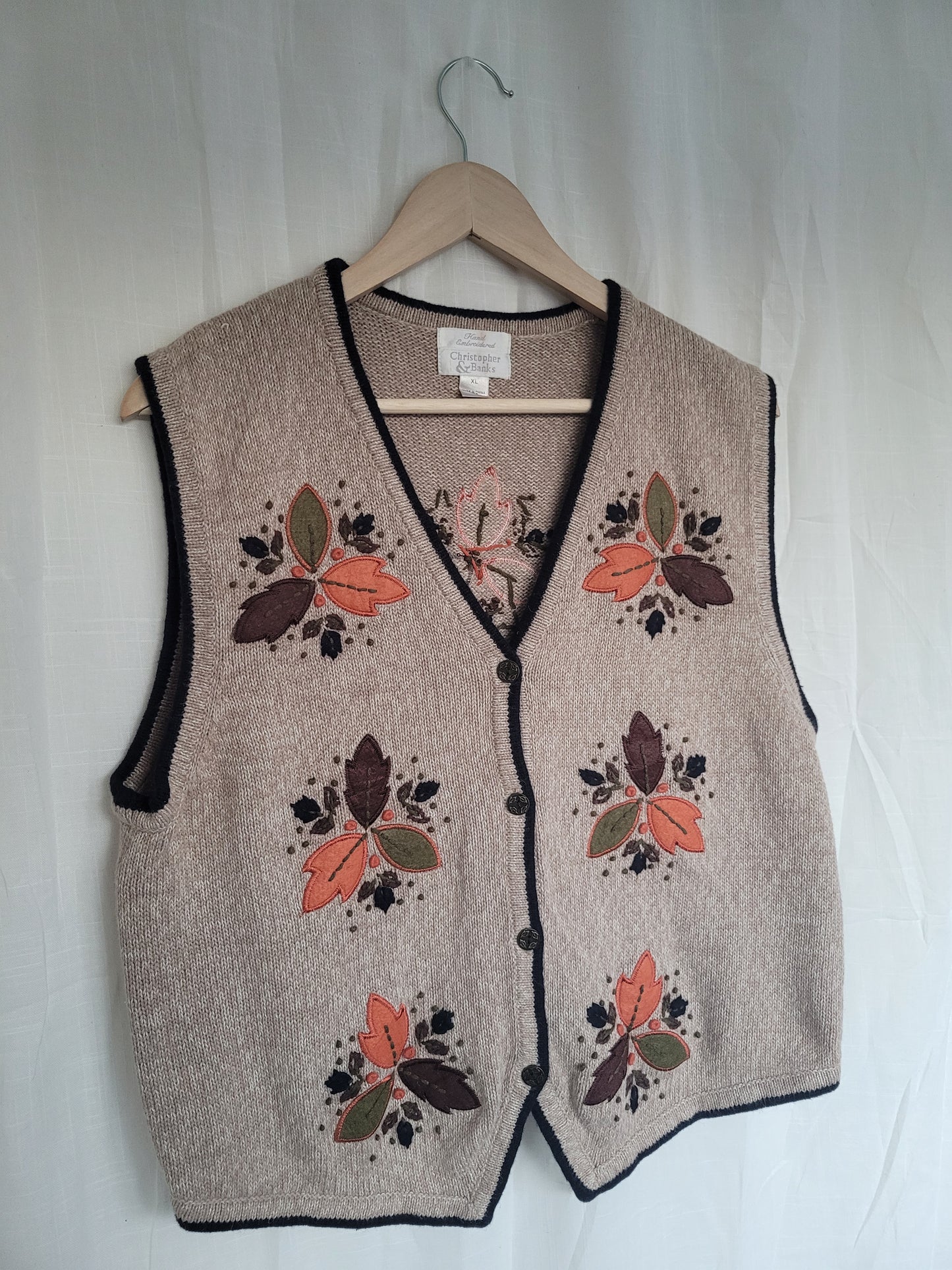 Autumn Patchwork π - vintage autumn spencer with embroidered/patchwork leaves - size M/L