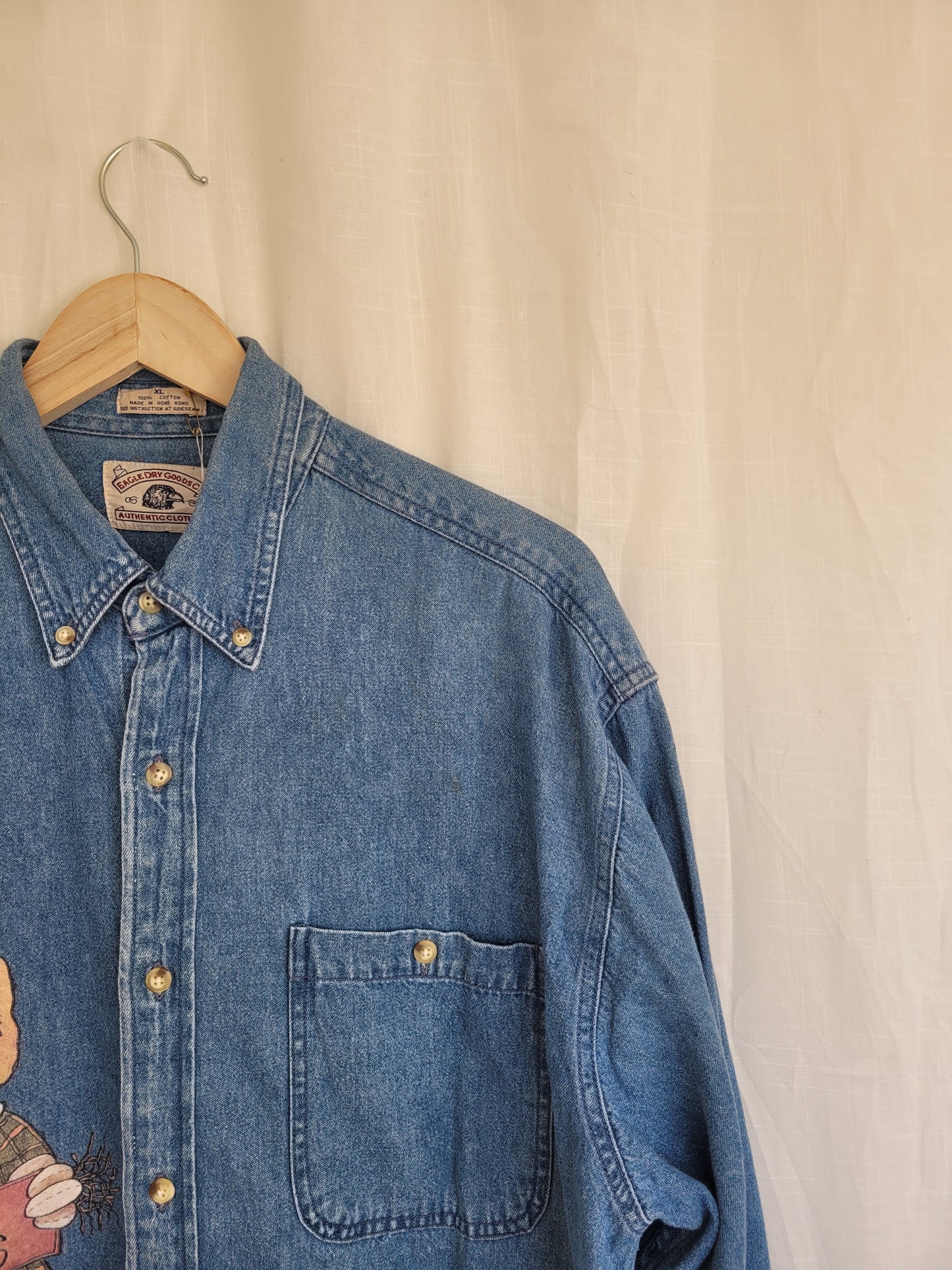 Harvest Holidays 🌻 - vintage denim blouse with scarecrow image - size XL