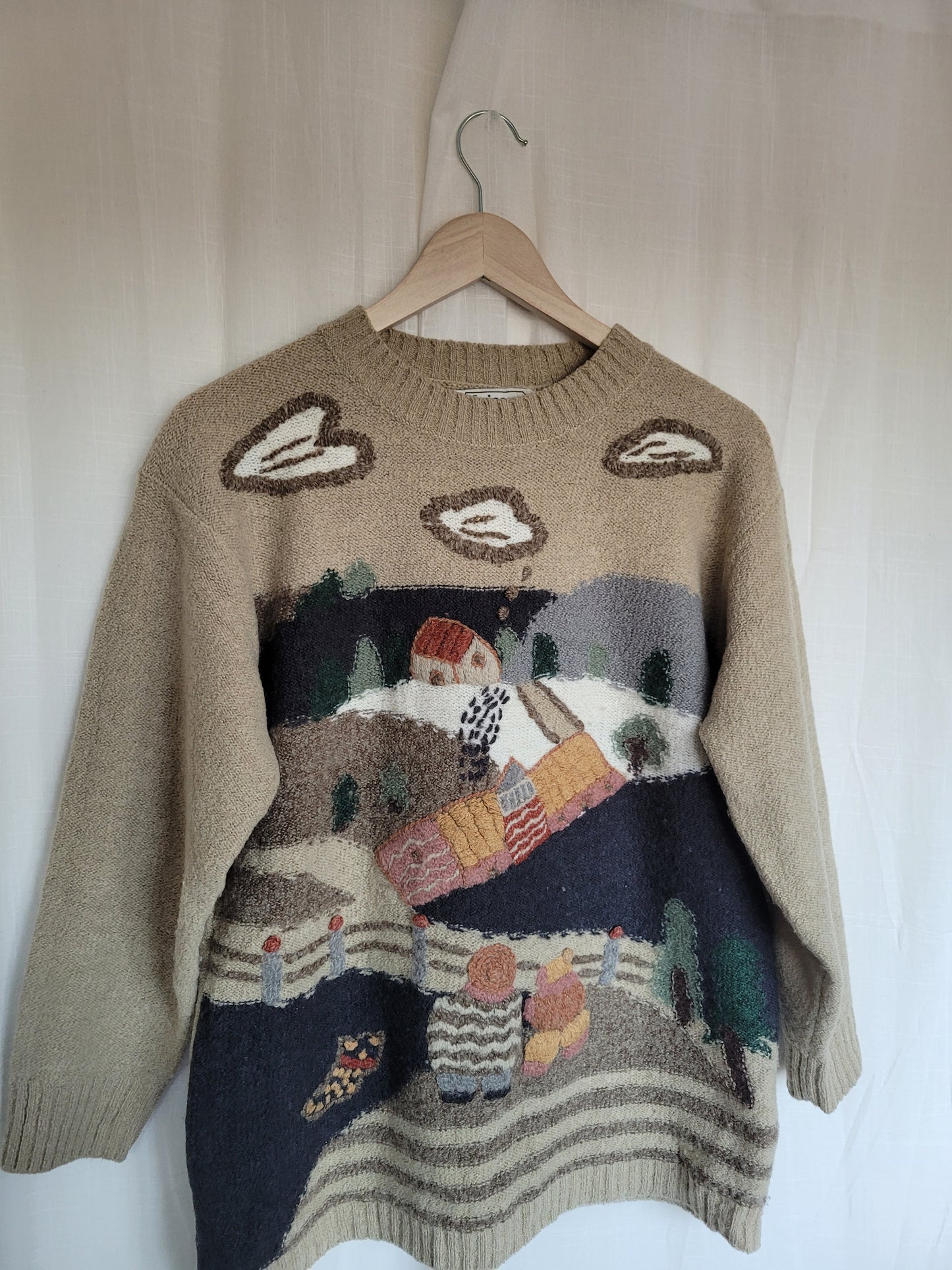 ποΈ Village in the Valley - vintage knitted sweater with embroidered mountain village - size M/L
