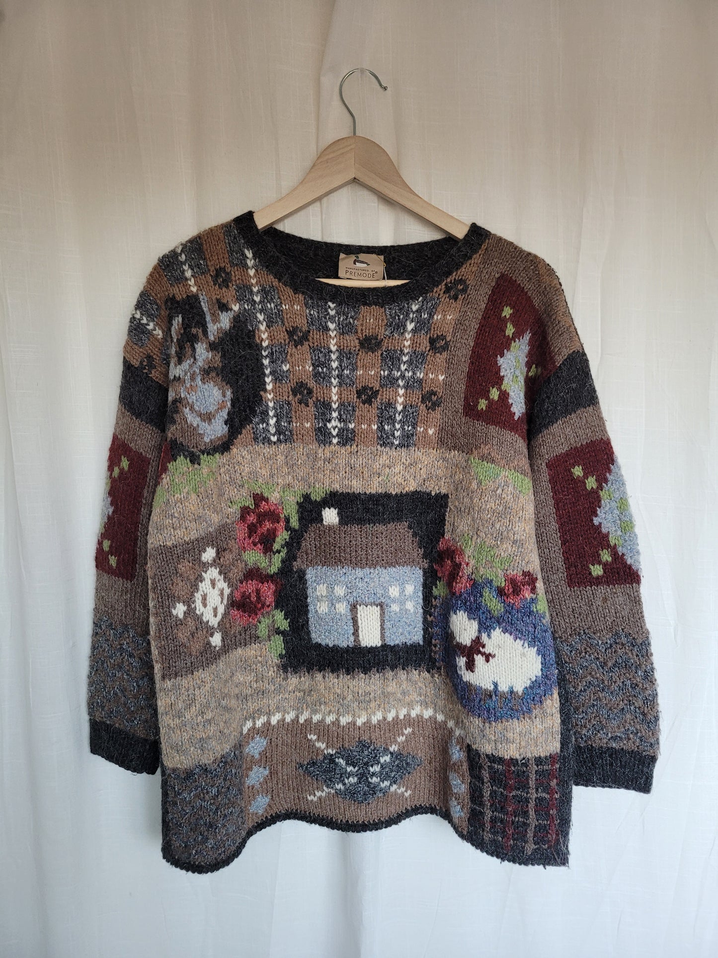 🐑 Shepherd’s Cottage - vintage knitted sweater with cute details - size L