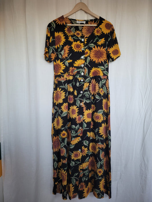 🌻 Sunlit Farewell - vintage dress with sunflower design - size S/M