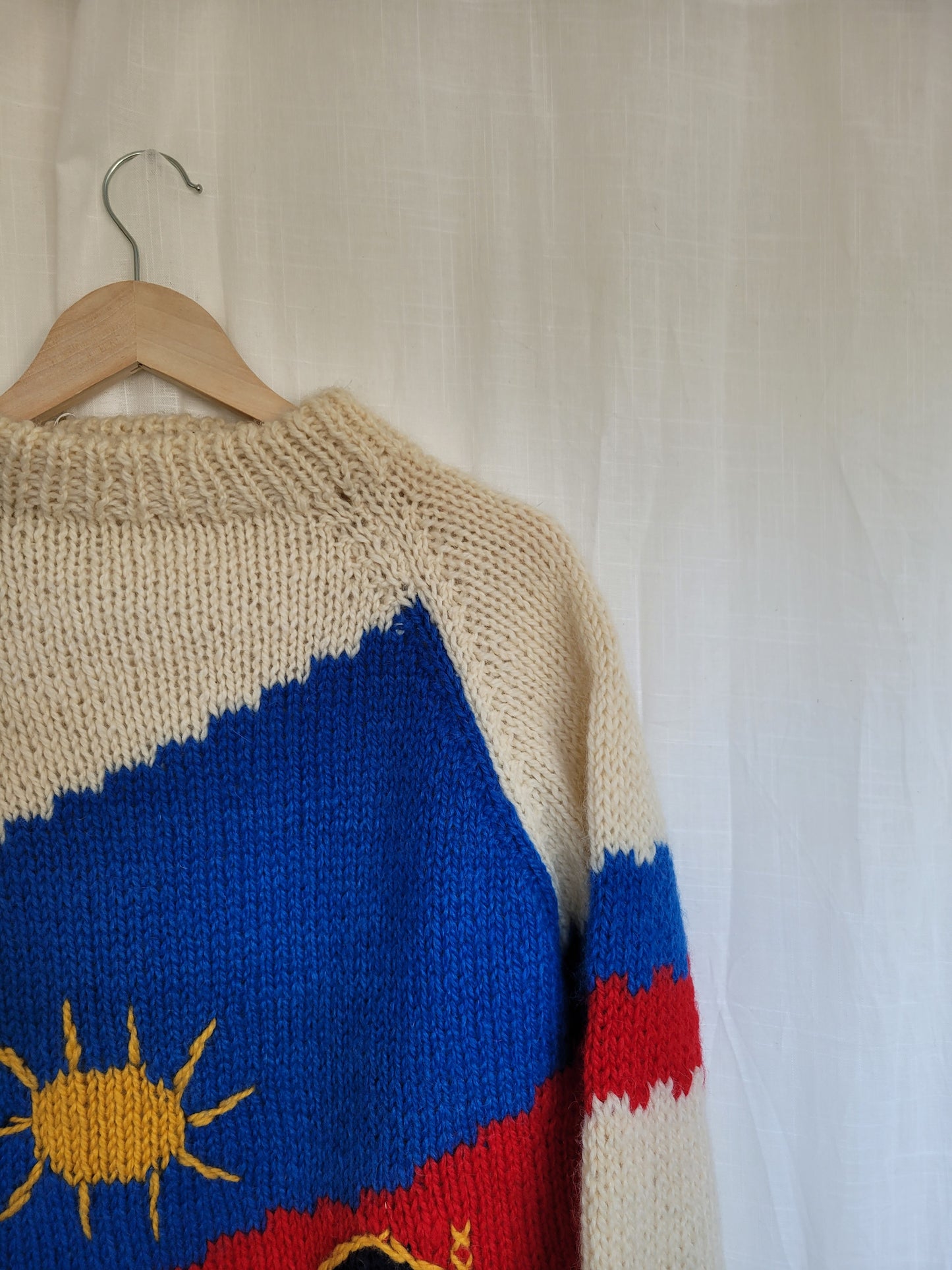 π The Sunny Porch - funky chunky handmade knitted sweater with cottage details - size M