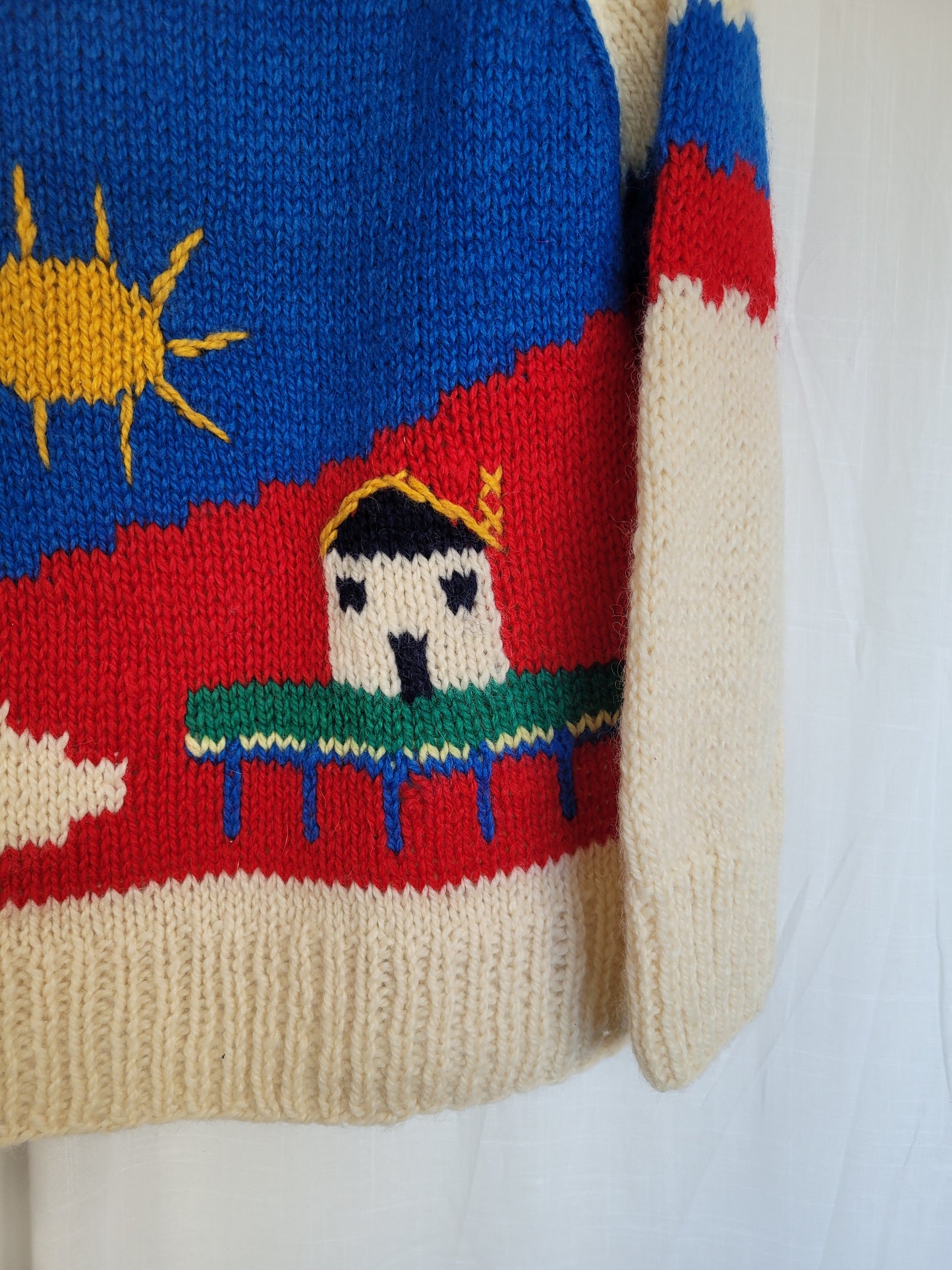 π The Sunny Porch - funky chunky handmade knitted sweater with cottage details - size M