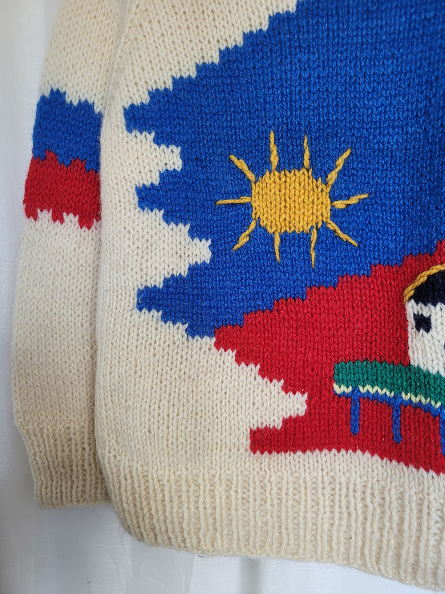π The Sunny Porch - funky chunky handmade knitted sweater with cottage details - size M