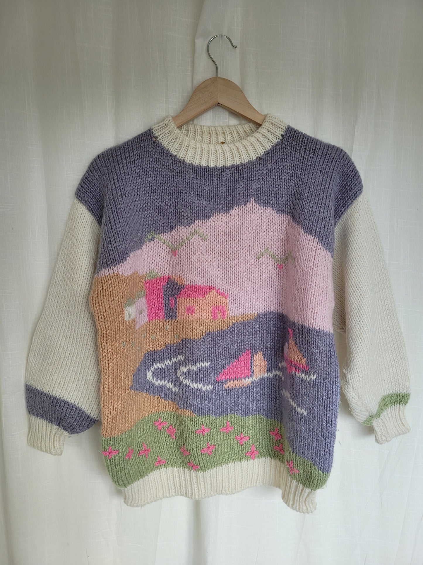 π· Blossom Haven - vintage knitted sweater with cute little cottage details - size M/L