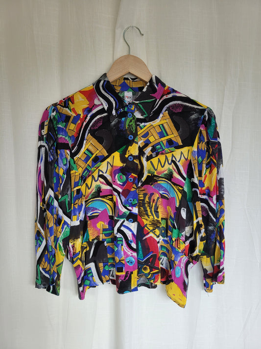 โจ Abstract Daydream - vintage funky abstract blouse - size L