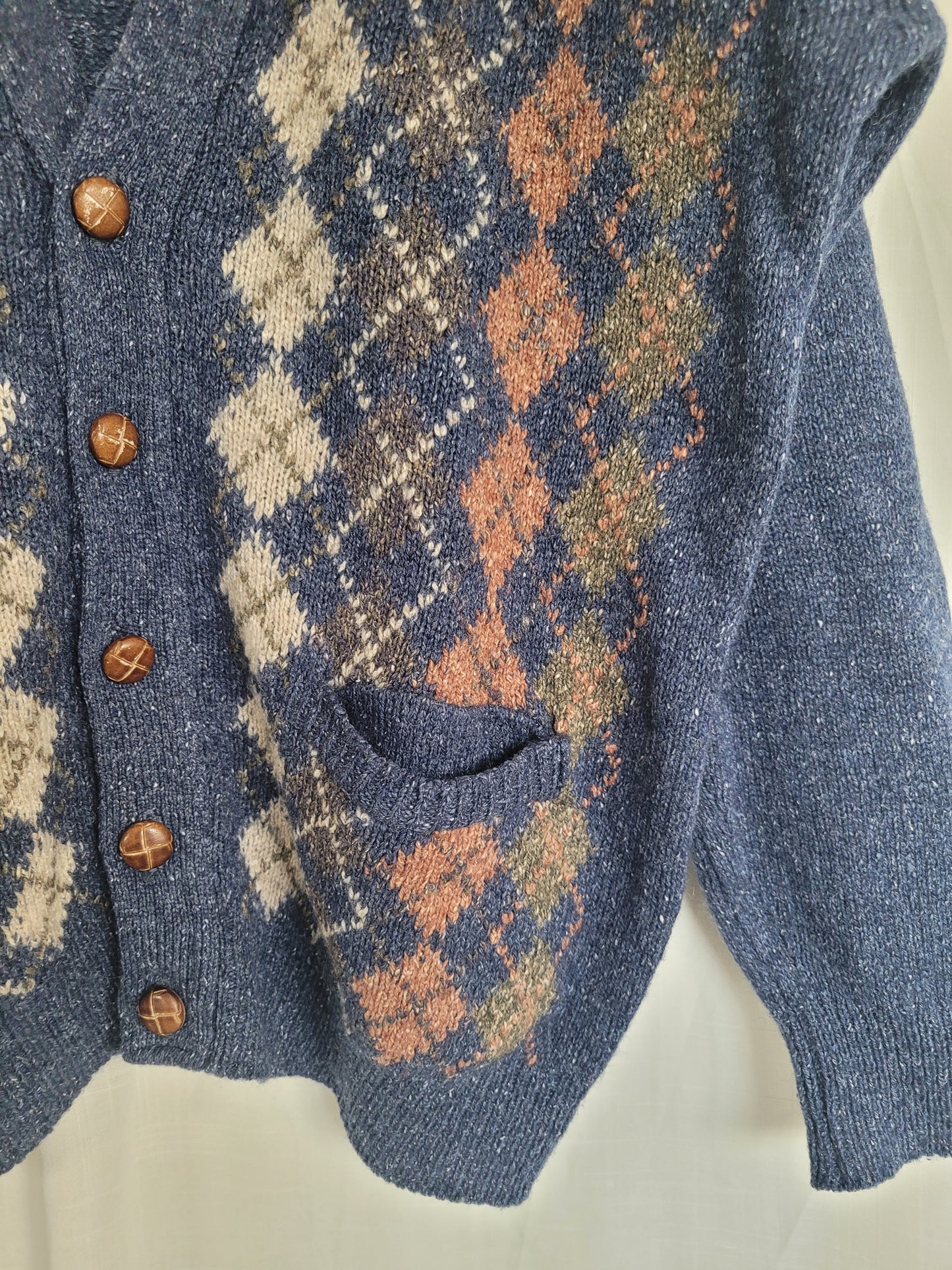 ☕️ Coffee by the Window - vintage dark blue cardigan with argyle pattern - size M/L