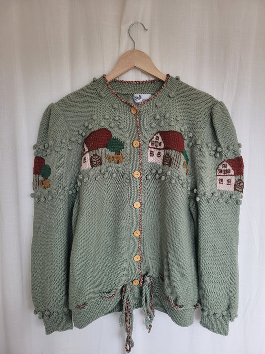 ๐ก Farm in the Meadow - vintage knitted cardigan with farm design - size L