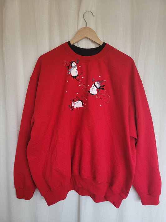 🎿 Slopeside Snowday - vintage crewneck sweater with skying snowmen - size XXL/XXXL