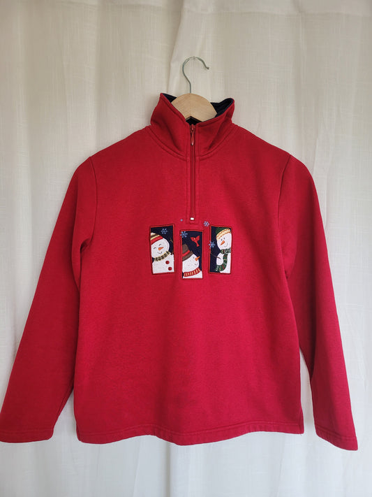 ❄️ Frosty Trio - vintage crewneck with zipper and embroidered snowmen - size S