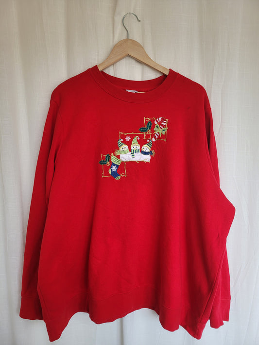 ✨ Santa’s Stitchwork - vintage red crewneck sweater with embroidered Christmas details - size XXL/XXXL