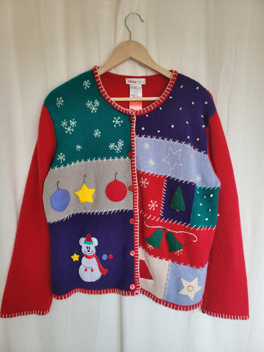 ✨ Mickey’s Snowday - vintage knitted Mickey Mouse snowman cardigan - size XL
