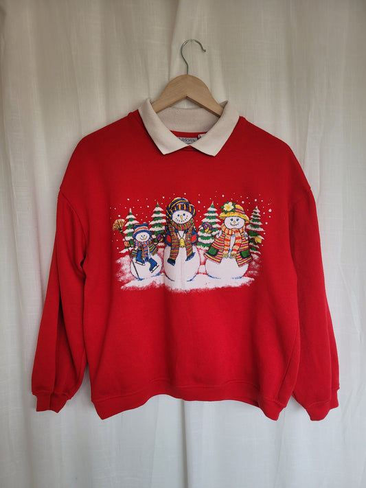 π² Frosty Friends Forest - vintage crewneck sweater with snowmen image - size M