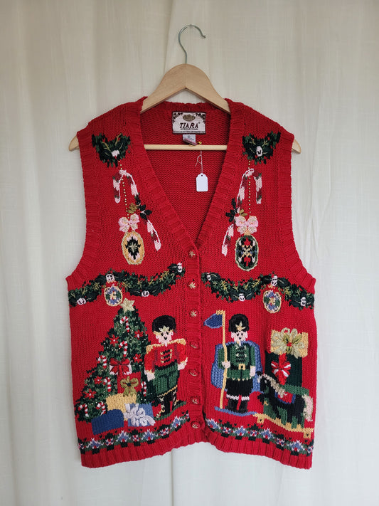 ✨ The Little Christmas Guards - vintage knitted vest with Christmas images - size L