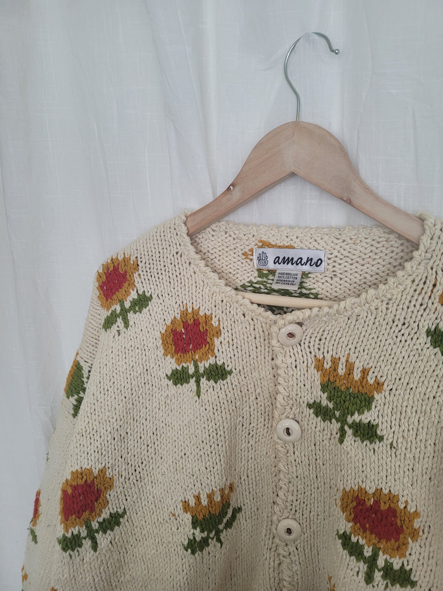🌻 Sunflower Story Knit - vintage Amano knit with sunflower design - size L