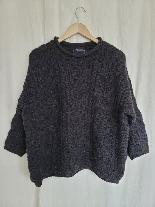 🌫️ Foggy Morning - vintage cable knitted Aran sweater - size M/L