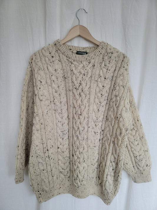 🤎 Ivory Waves - vintage cable knitted Aran sweater - size L