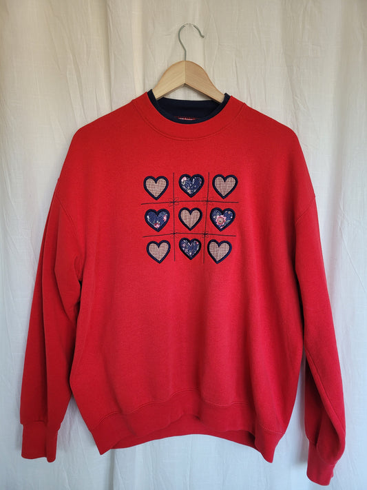 💕 Nine Little Hearts - vintage crewneck sweater with embroidered hearts - size L
