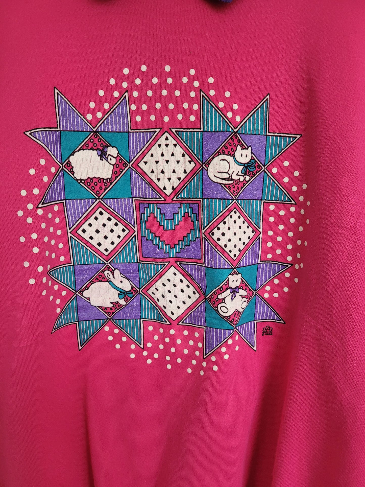 πΎ Quilted Creatures Club - vintage crewneck sweater with images of animals - size L/XL