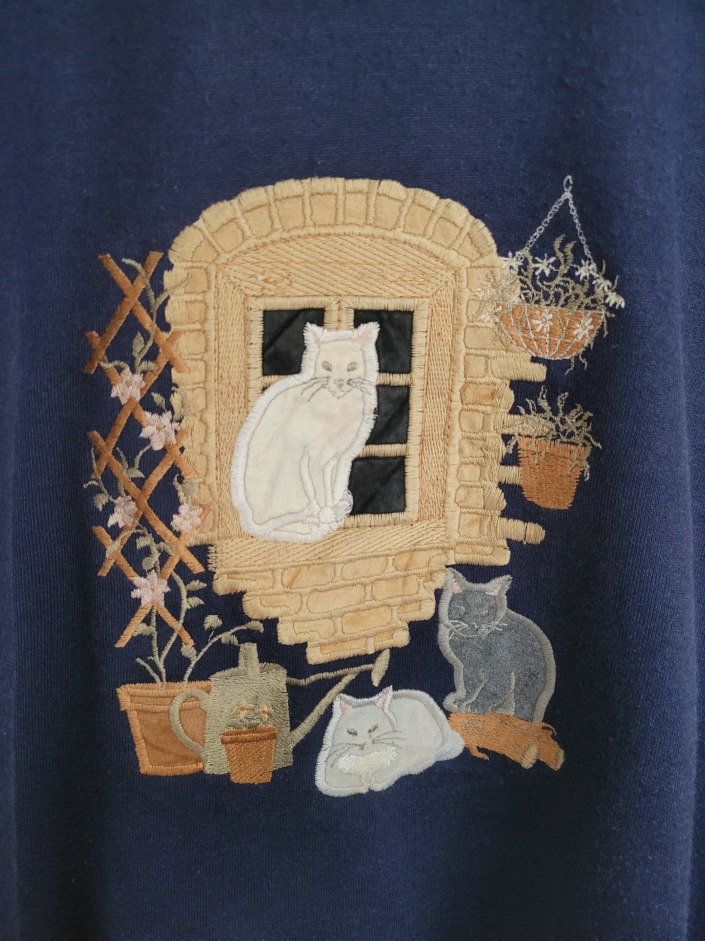 πͺ Window Cat Tales - vintage crewneck sweater with embroidered cats (Perfectly Imperfect) - size S/M (oversized)