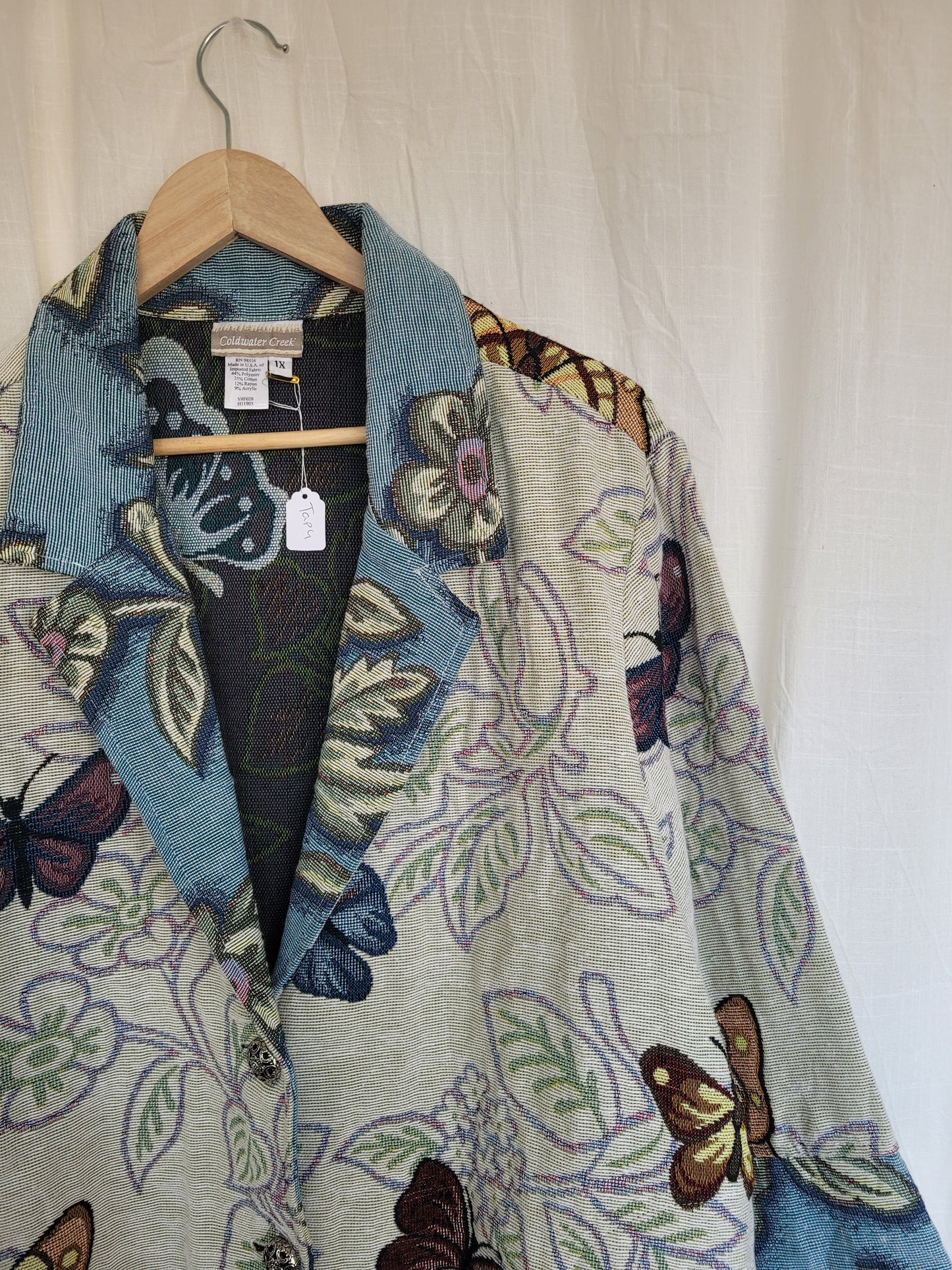 π Garden in Motion - vintage tapestry butterfly jacket - size L/XL