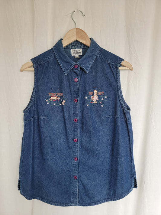 🍎 Apple Orchard - vintage sleeveless denim shirt - size M