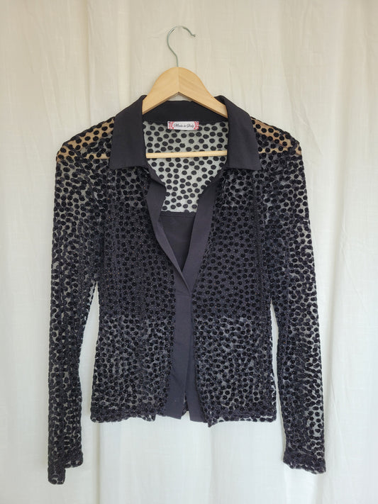 ✨ Starlit Dots - vintage sheer top with velvet and glimmer details - size S/M