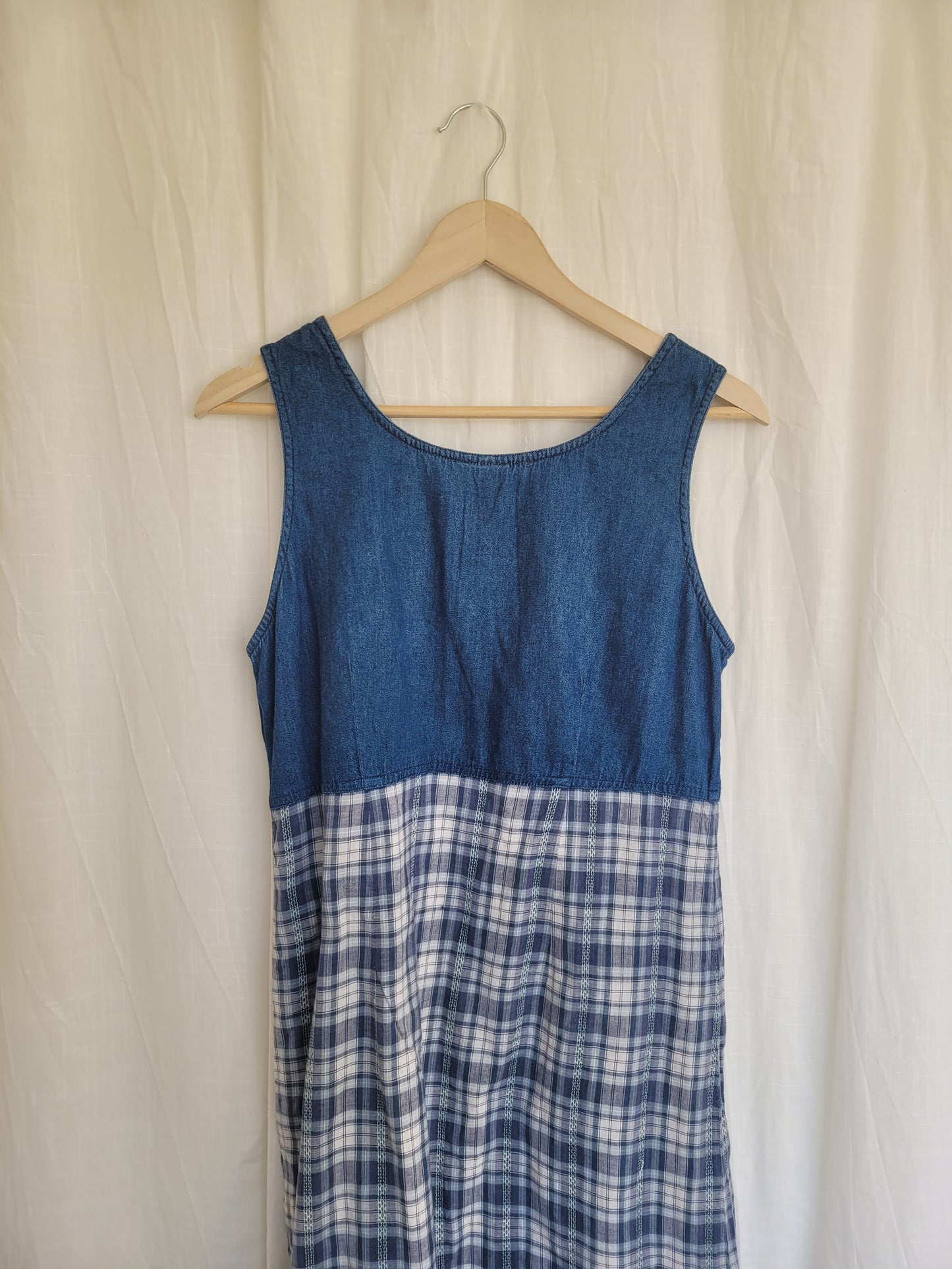 🧺 The Lakehouse Dress - vintage denim and checkered dress - size M