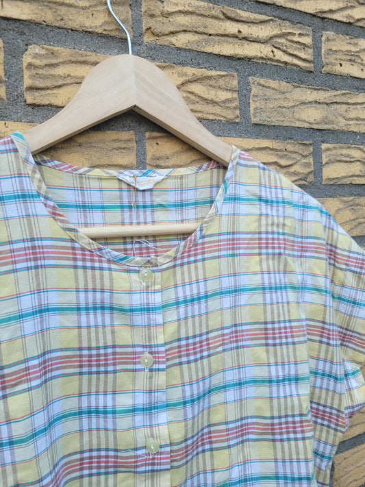 🧺 Cottage Check - vintage butteryellow blouse - size M