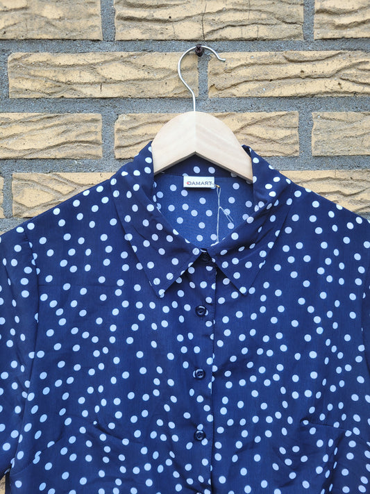 ⚪ Polka Dot Parade - vintage dark blue blouse with polkadot pattern - size M/L