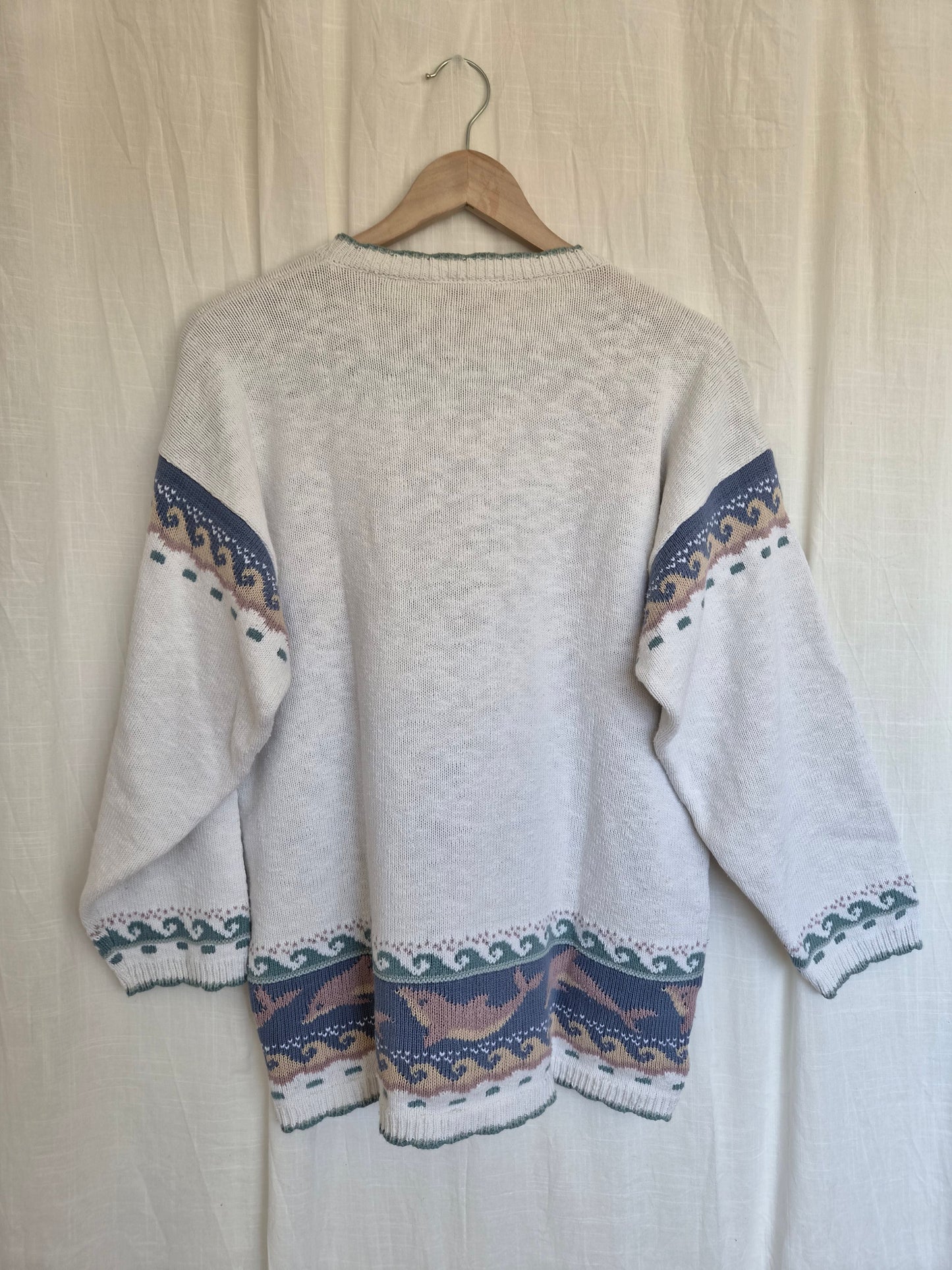 π¬ Songs Beneath the Waves - vintage 100% cotton knit with dolphins and seagulls - size M/L
