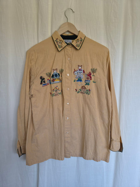 π§Έ Stories from the Reading Corner - vintage blouse with embroidered school bears - size M/L