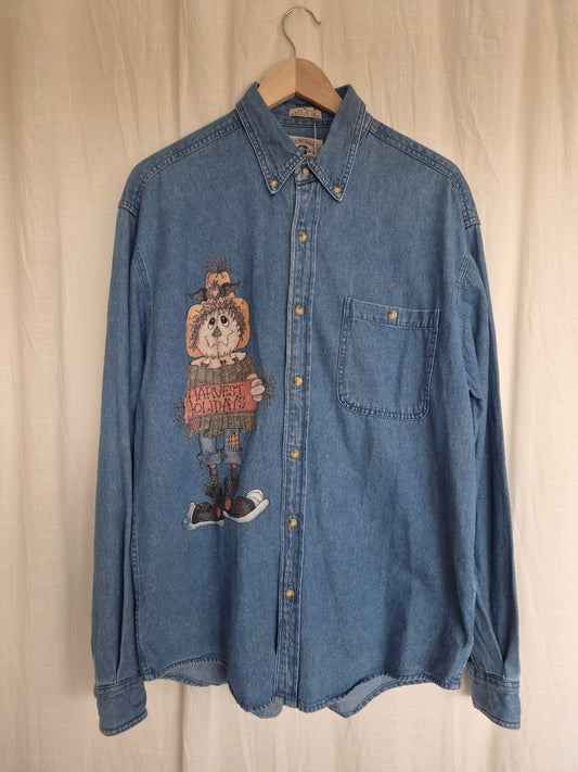 π The Scarecrow's Season - vintage denim shirt with scarecrow image - size XL