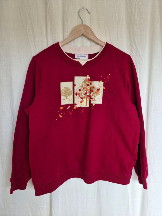π‘ The Autumn Picture Book - burgundy red vintage crewneck sweater with embroidered autumn details (Perfectly Imperfect) - size L