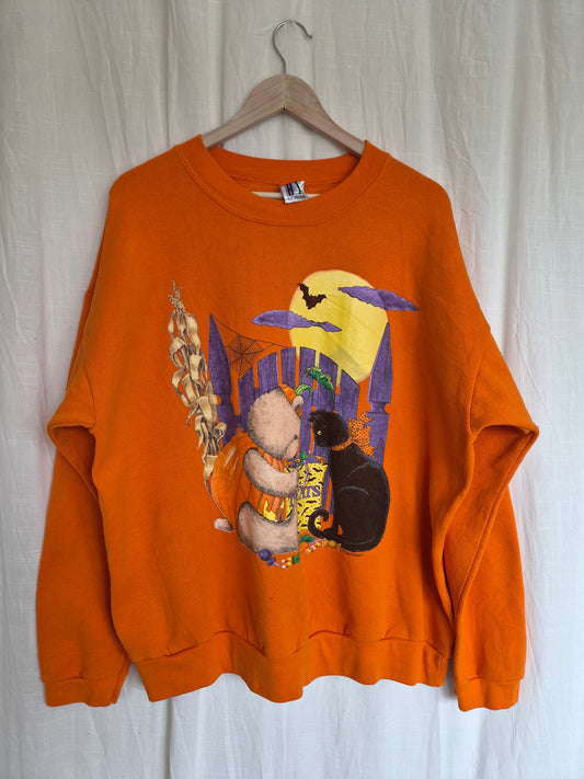 🍭 A Bucket Full of Spooky Sweets - vintage crewneck sweater with printed Halloween image (Perfectly Imperfect) - size XL