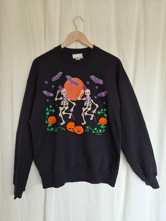 💀 Till Death Do Us Party - vintage crewneck sweater with dancing skeletons - size L