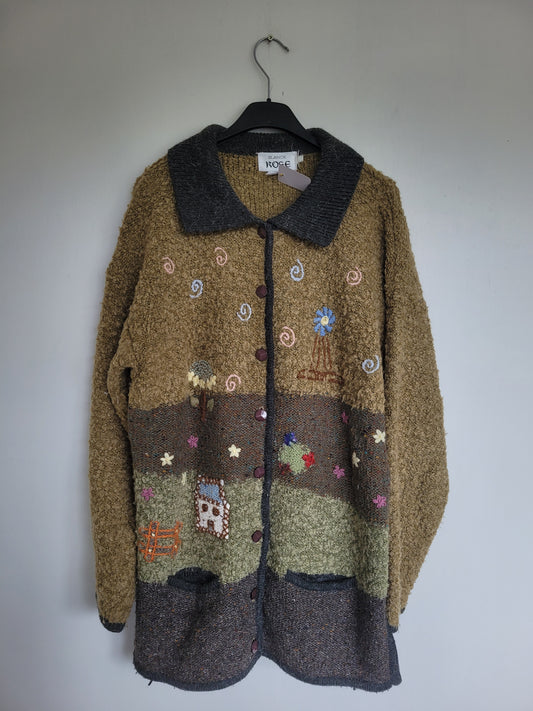 Garden's Edge - vintage vest met landschap en spiral borduursels - maat L