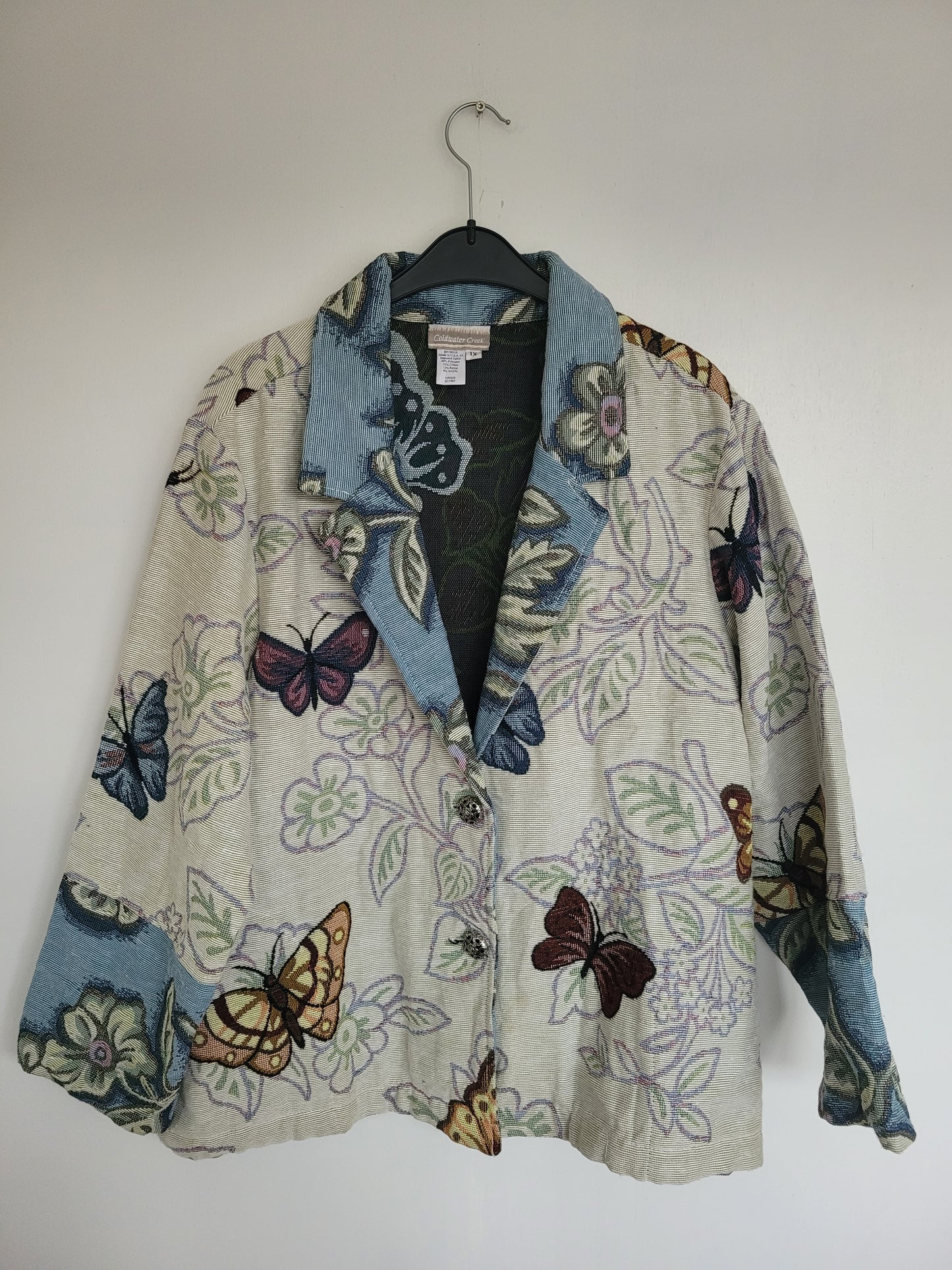 Wings & Whispers 🦋 - vintage geweven jasje met vlinder patroon - maat M-L-XL