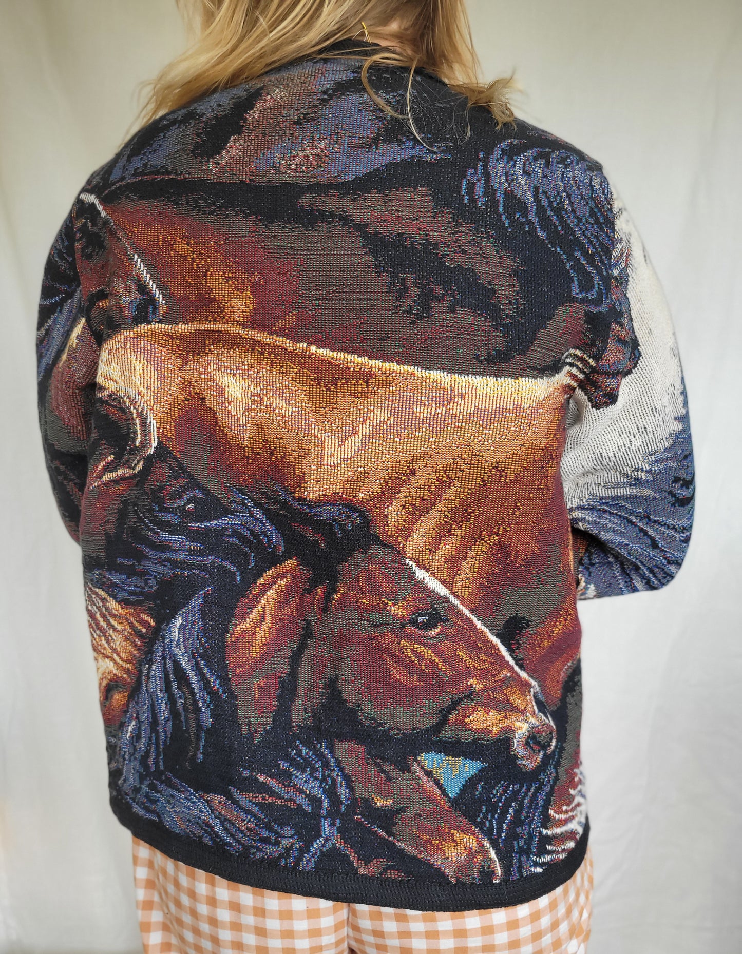 Wild at Heart ๐ - vintage tapestry jasje met paarden hoofden - maat M/L