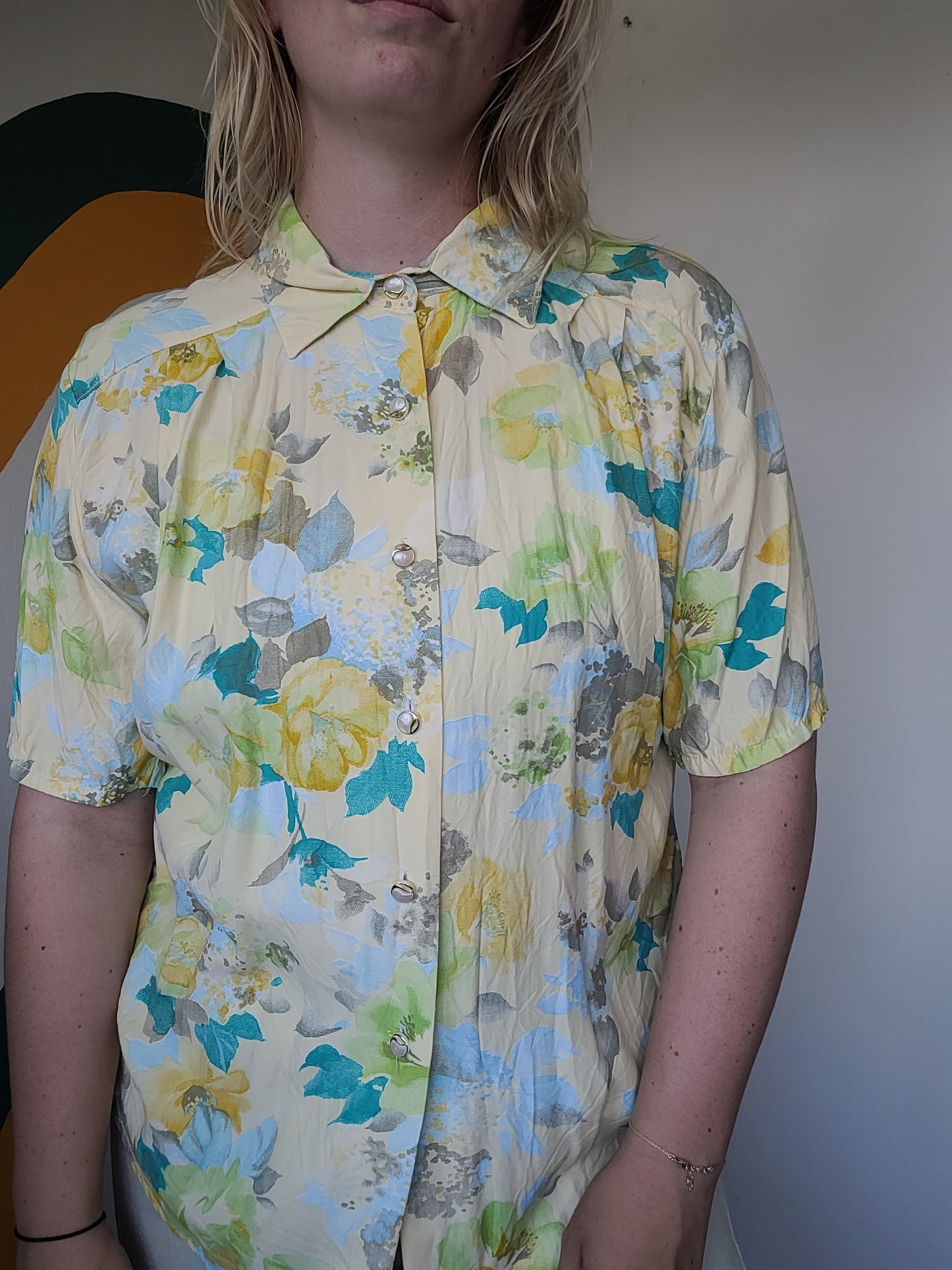 Lemon Bloom - vintage pastelgele blouse - maat M