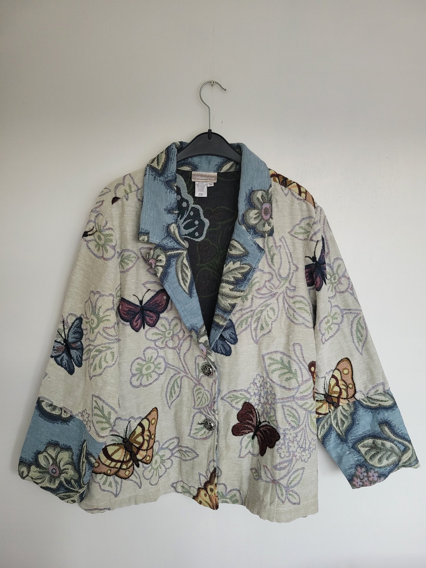 Wings & Whispers 🦋 - vintage geweven jasje met vlinder patroon - maat M-L-XL