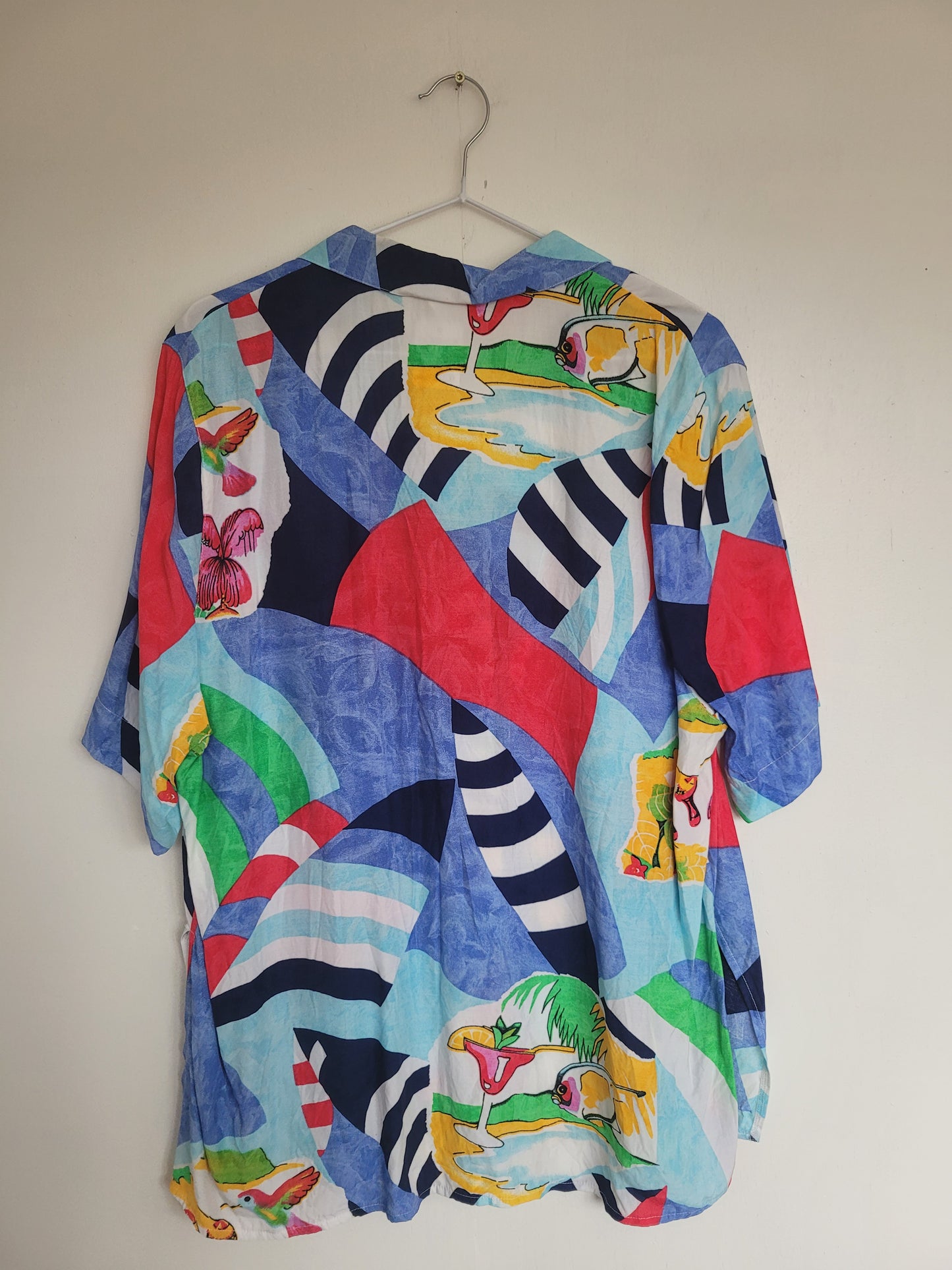 Cocktail 'o Clock! - vintage blouse met tropisch vakantie patroon - maat L