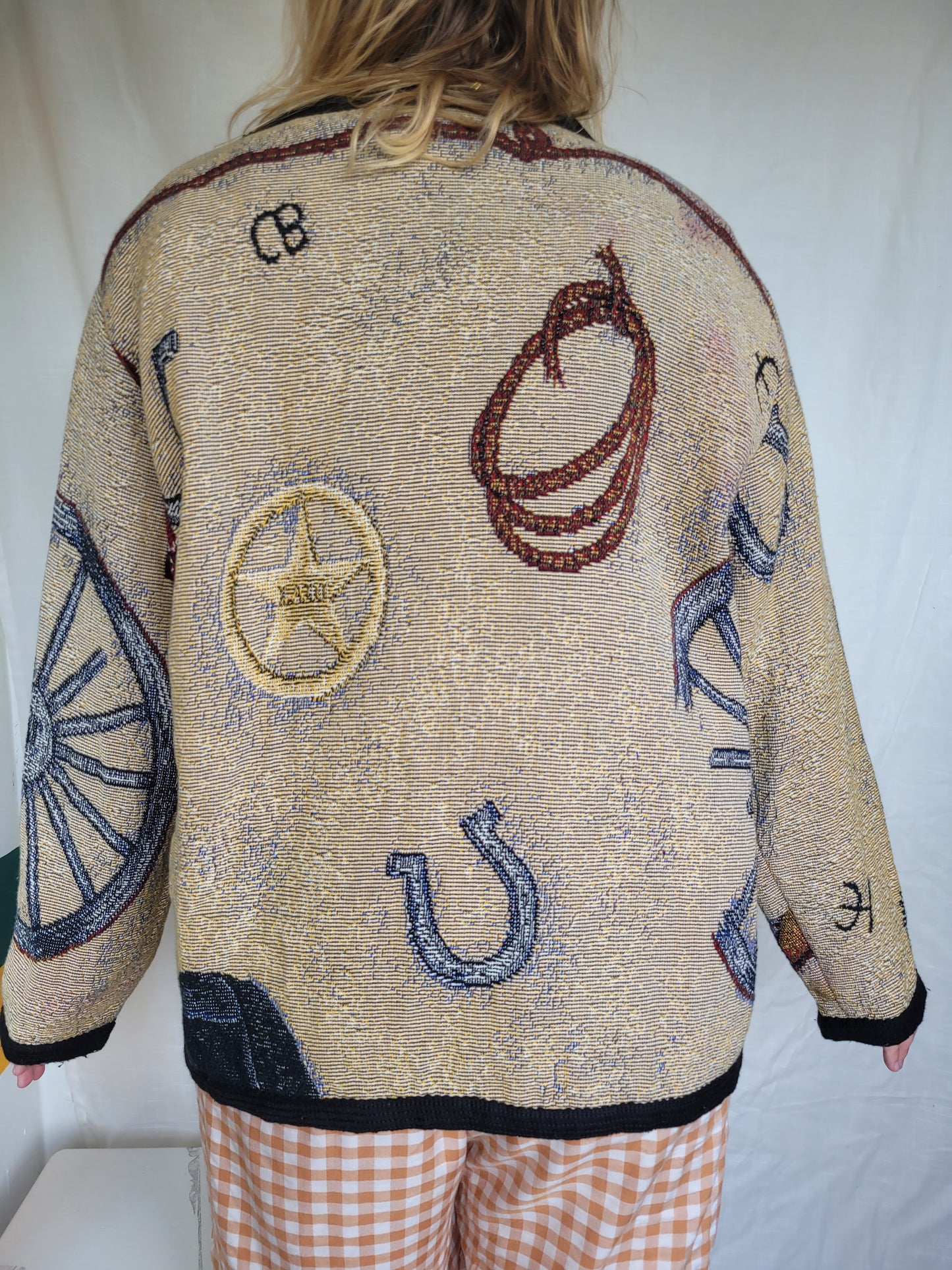 Cowboy’s Keepsake 🤠 - vintage tapestry jasje met verschillende western/cowboy afbeeldingen - maat L