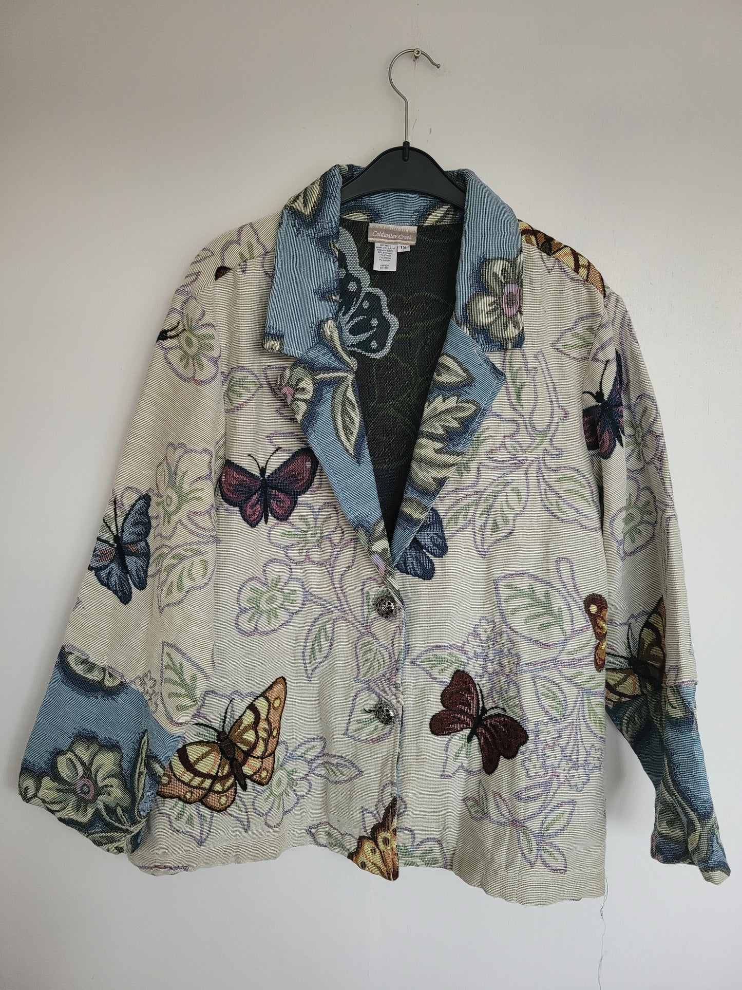 Wings & Whispers 🦋 - vintage geweven jasje met vlinder patroon - maat M-L-XL