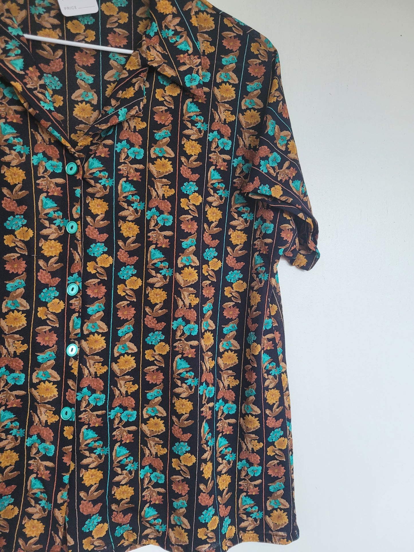Flower My Dear - vintage blouse met oranje/bruin bloemen patroon - maat S/M